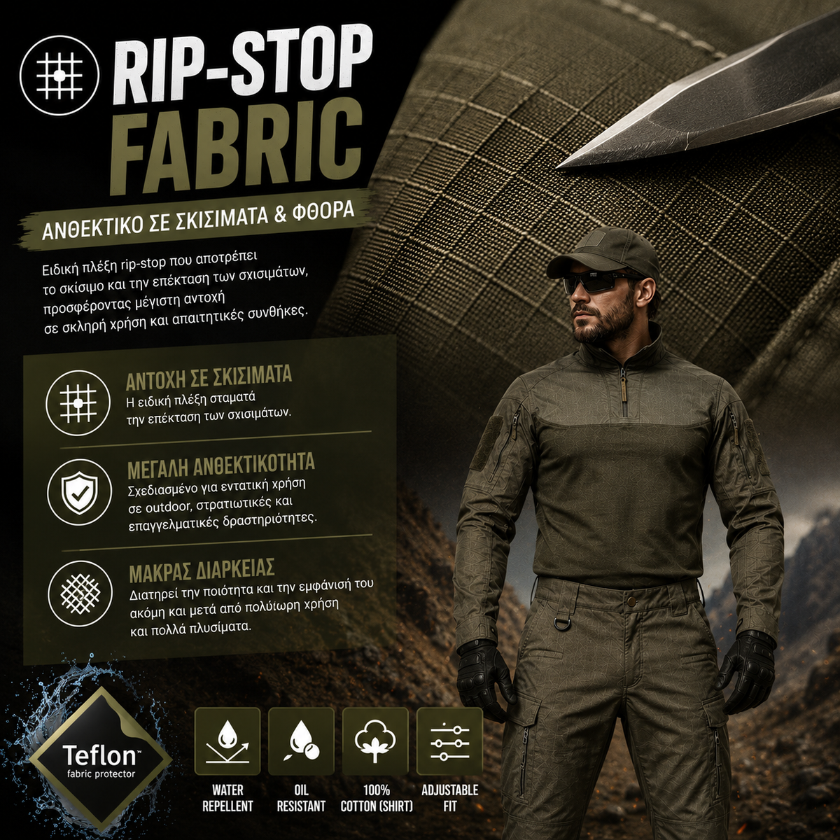 Teflon®️ suits 💧 water repellent - 🛢️oil resistant
