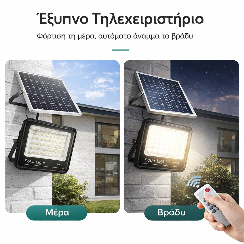 LED Solar Floodlight IP66 With Remote Control & Automatic Night Mode (200W – 500W-1200W)