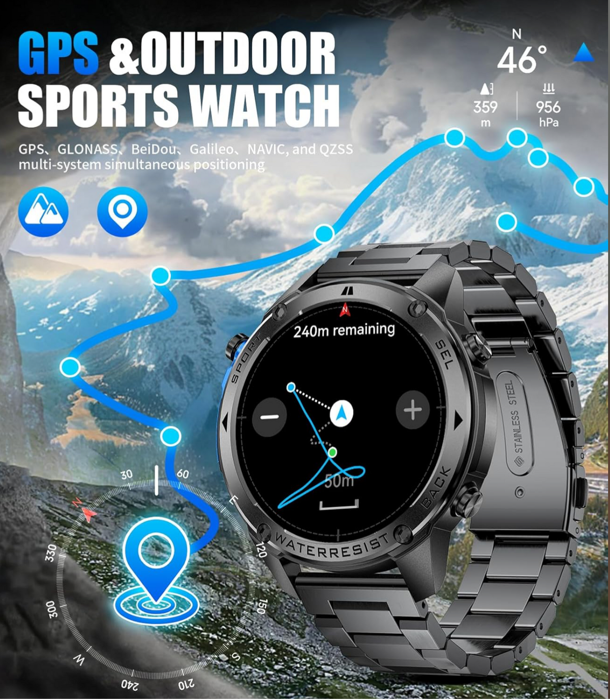 Fenix Smartwatch GPS με κλήσεις , υγεία, Υποστήριξη Strava & AMOLED Οθόνη