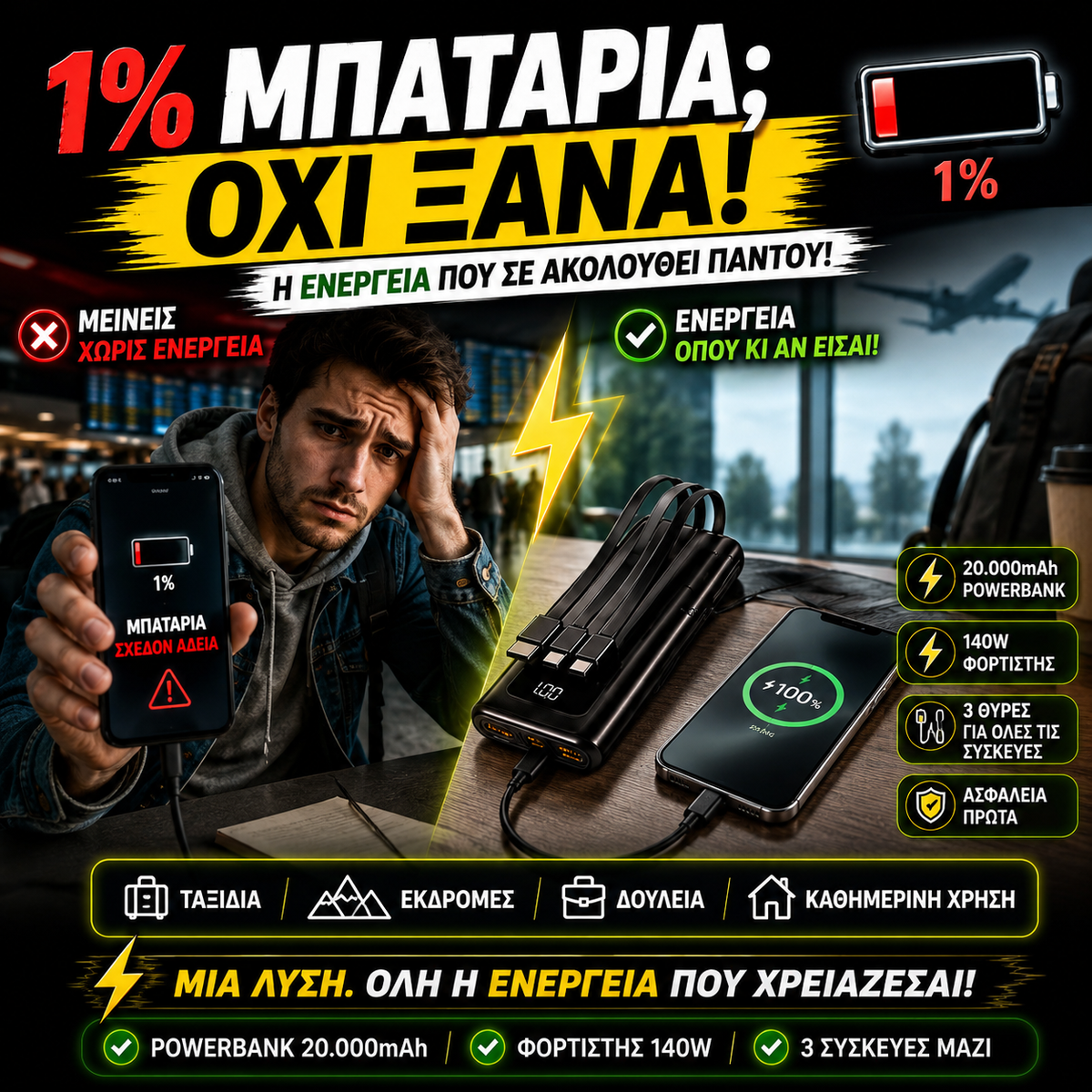 Powerbank 20,000mAh 100W + Free 140W Charger