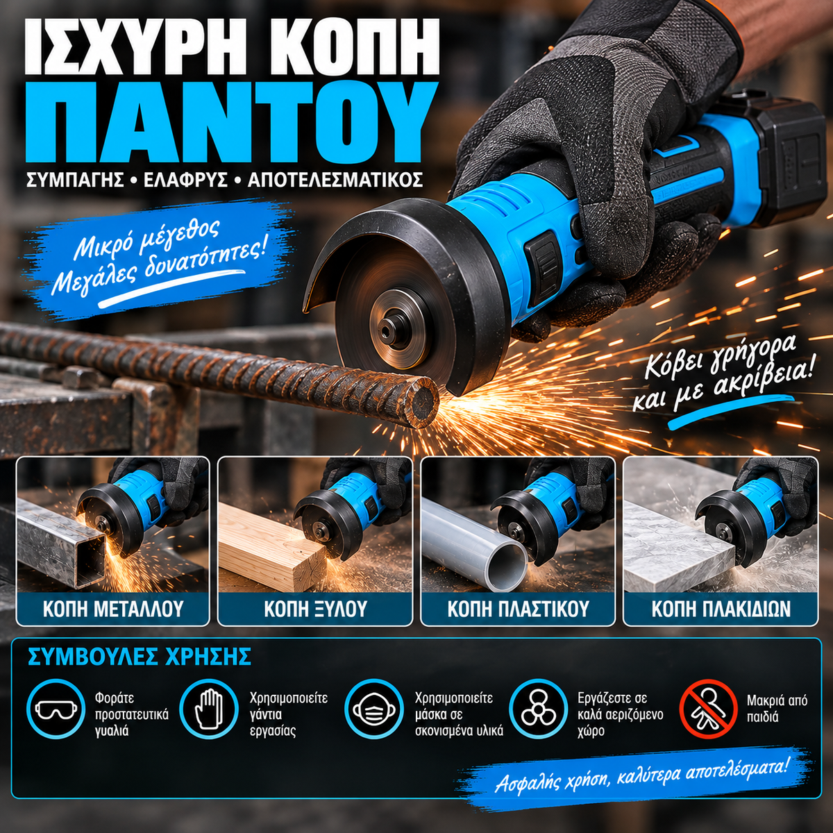 Επαναφορτιζόμενος Mini Γωνιακός Τροχός 16.8V – Σετ με 2 Μπαταρίες & Βαλίτσα