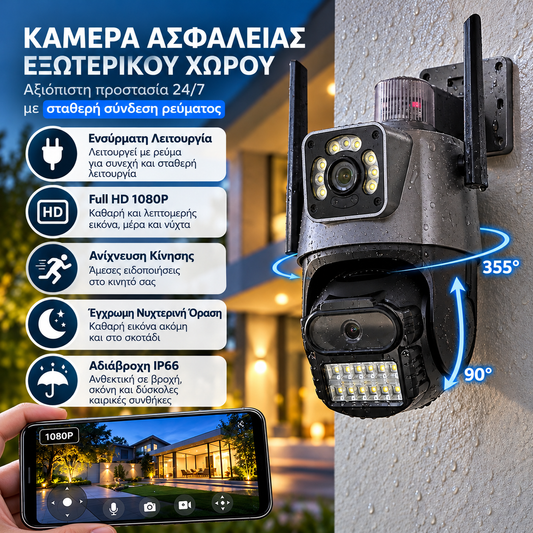 WiFi PTZ Κάμερα Ασφαλείας Διπλού Φακού 1080P – 355° • IP66