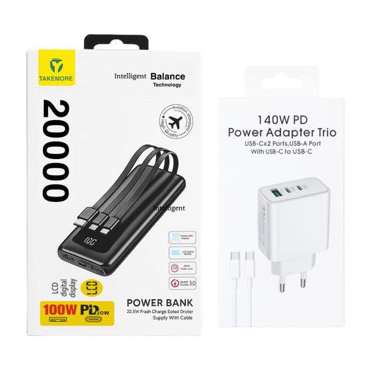 Powerbank 20.000mAh 100W + Δώρο Φορτιστής 140W