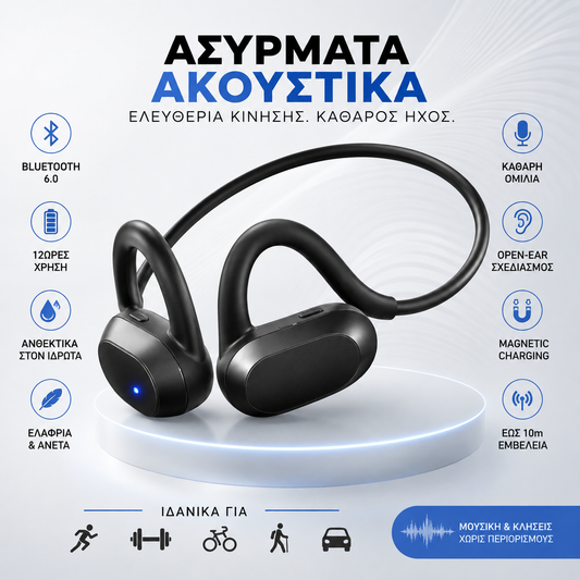 Ασύρματα Open-Ear Ακουστικά Bluetooth 6.0 – Sport & Calls