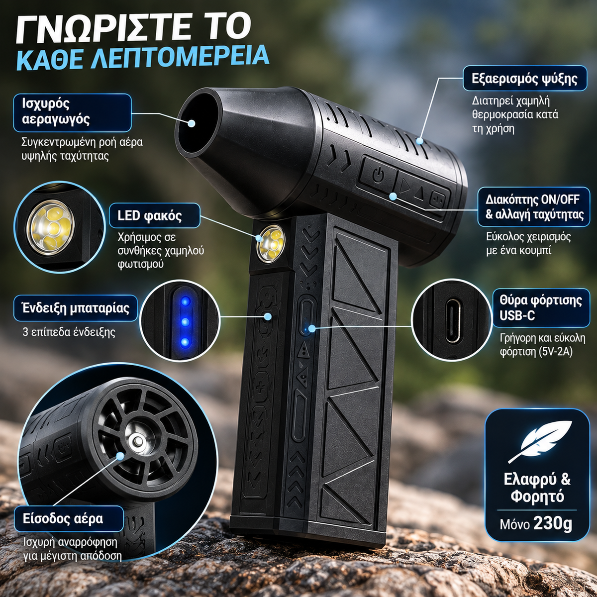 Mini Jet Fan 130.000 RPM – Επαναφορτιζόμενος Φυσητήρας Αέρα 5000mAh