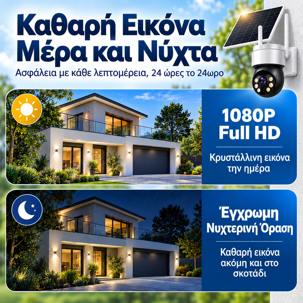 Ηλιακή Κάμερα Ασφαλείας WiFi PTZ – 1080P Full HD • IP66 • iCSee