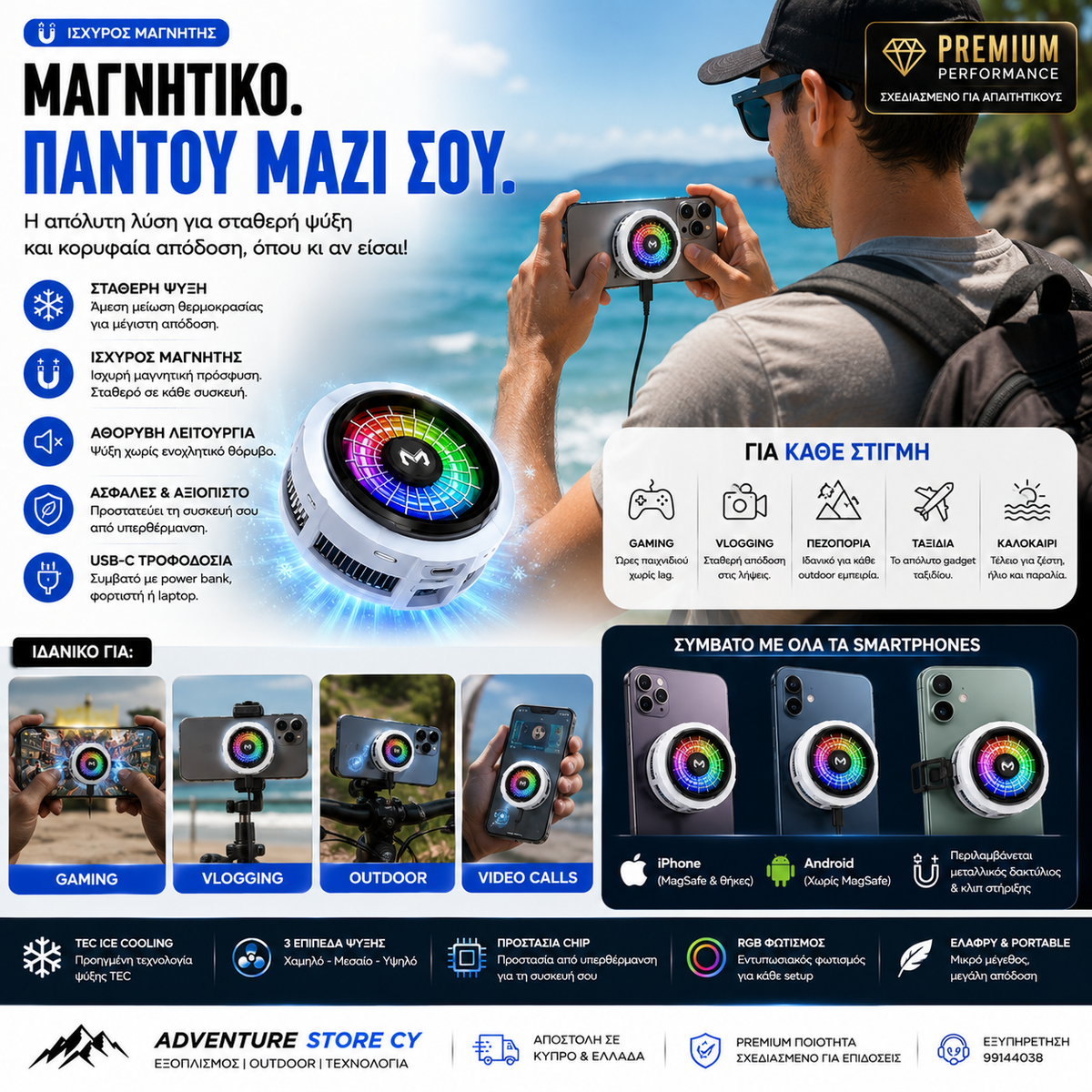 Phone Cooler | Premium Mobile Cooling with Magnet & Hook