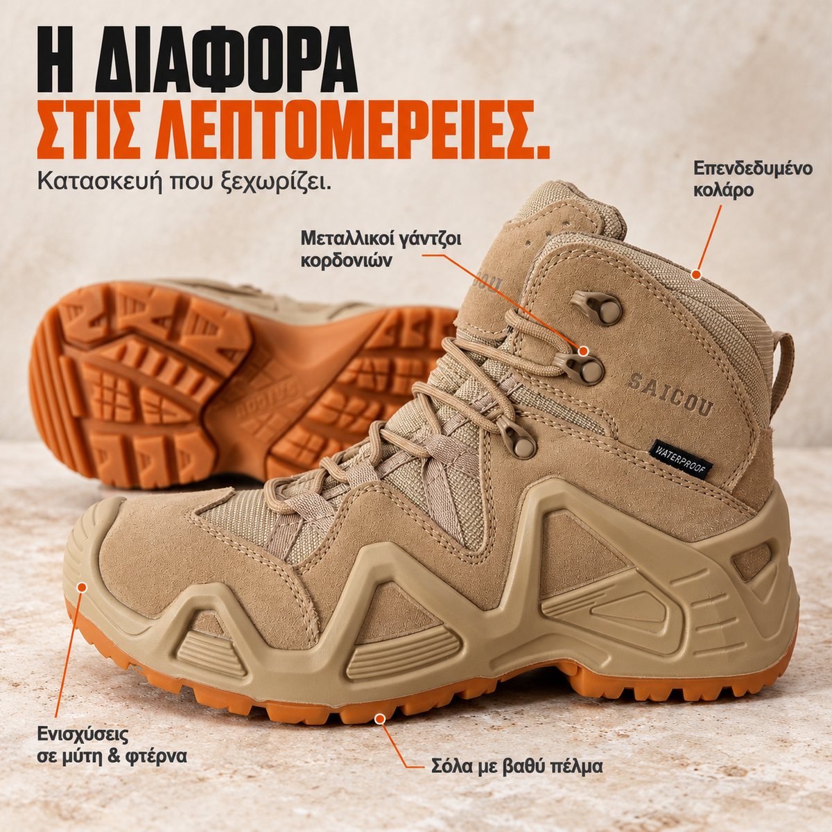 Tactical SAICOU® Boot – Non-slip, Waterproof, PU+Rubber Sole
