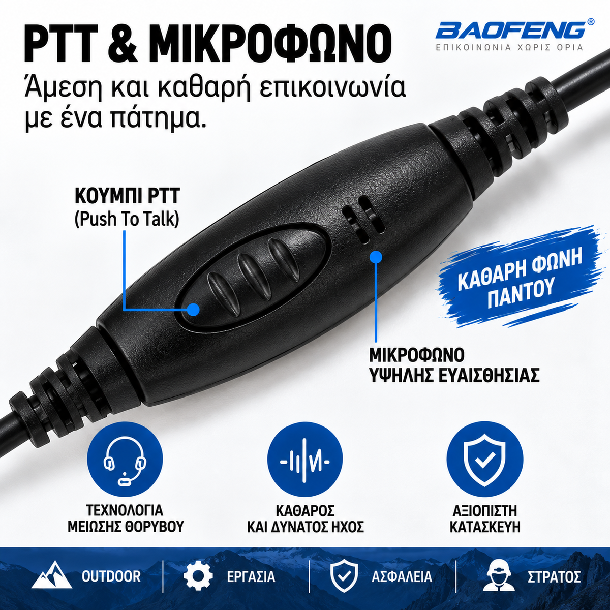 Baofeng Ακουστικό PTT με Μικρόφωνο – UV-9R Plus / BF-A58 / BF-9700