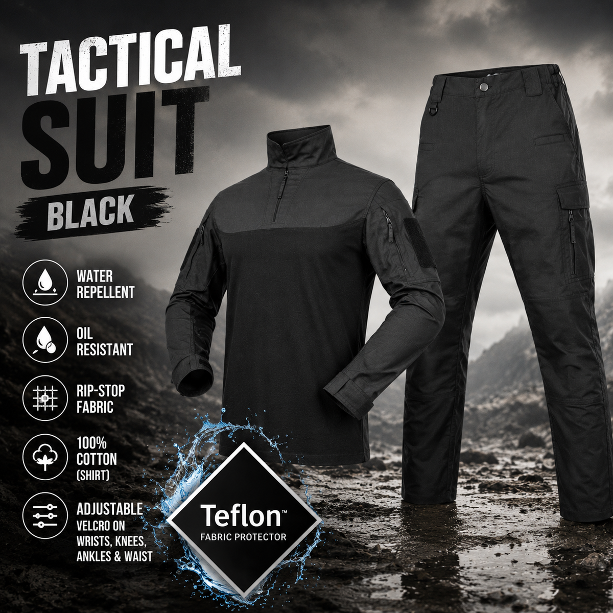 Teflon®️ suits 💧 water repellent - 🛢️oil resistant