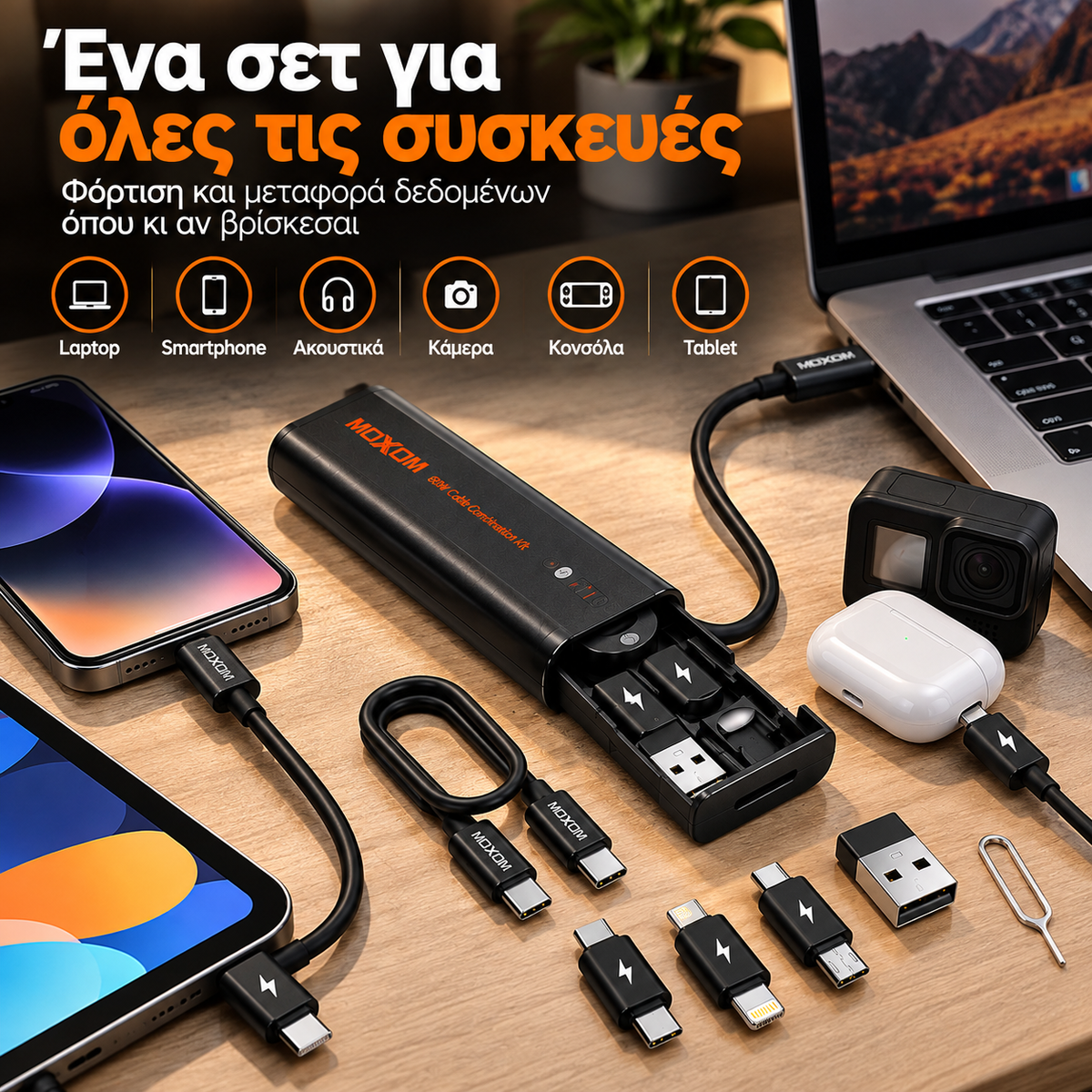 MOXOM 60W Cable Combination Kit – Σετ Καλωδίων & Ανταπτόρων USB-C