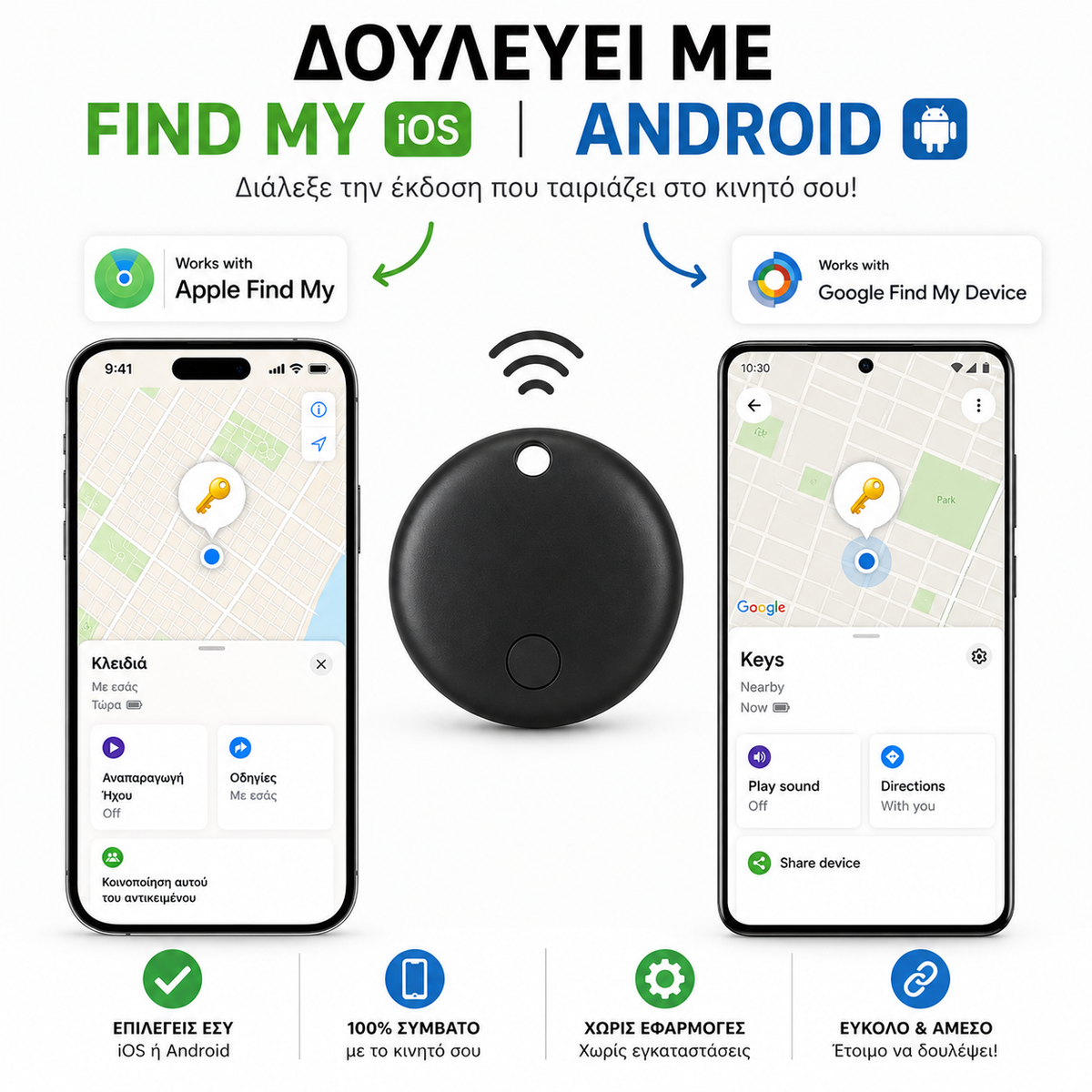 Set of 4 Mini GPS Trackers with Keyrings – For iPhone & Android