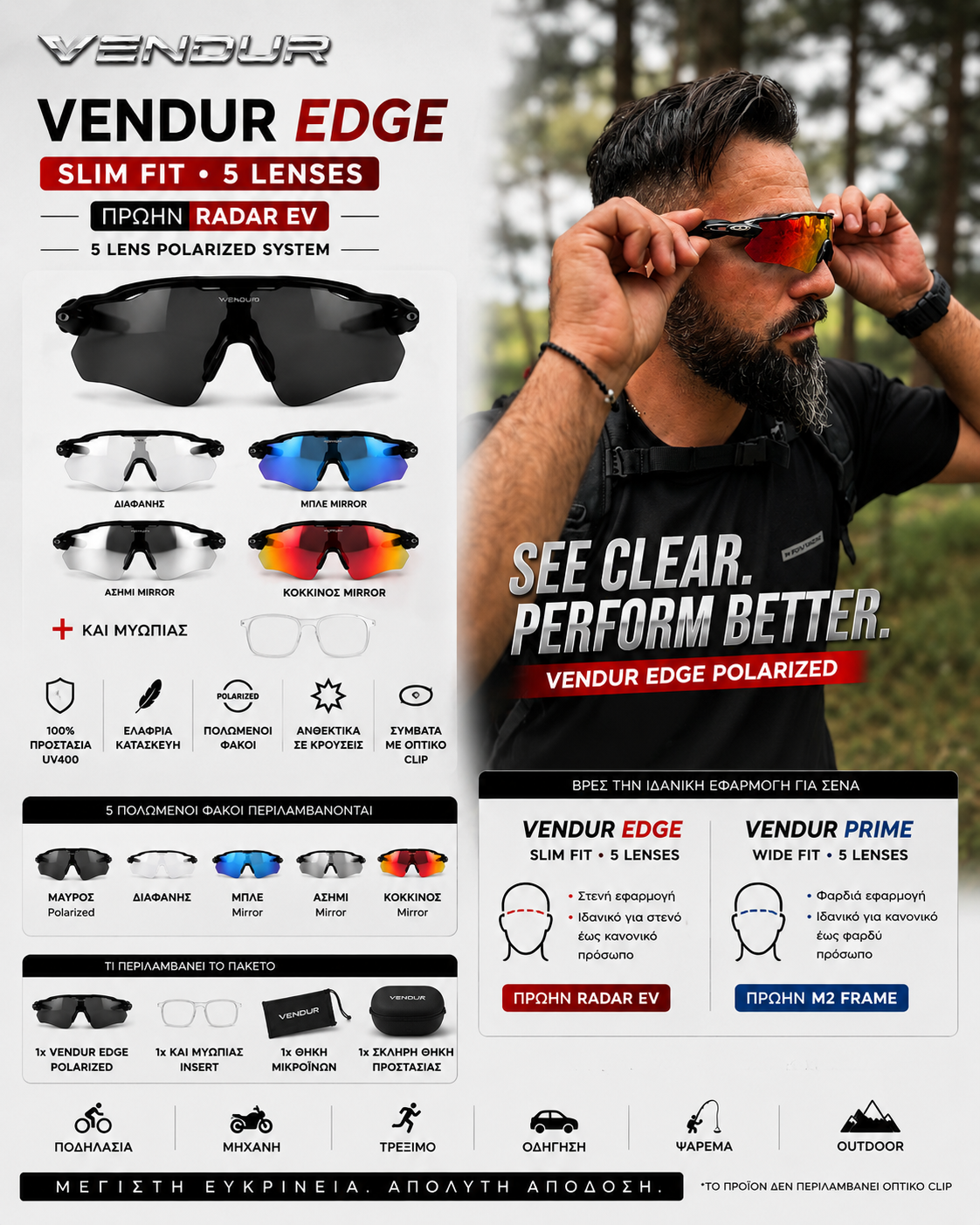 Vendur® Γυαλιά Ηλίου UV400 Polarized με 5 Φακούς