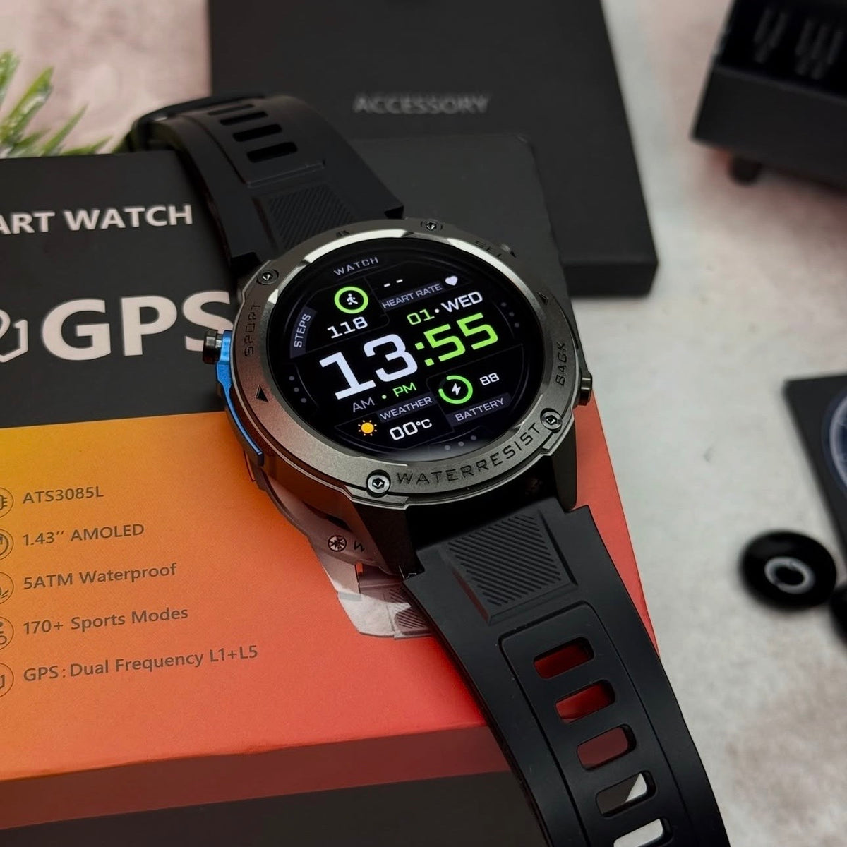 Fenix Smartwatch GPS με κλήσεις , υγεία, Υποστήριξη Strava & AMOLED Οθόνη