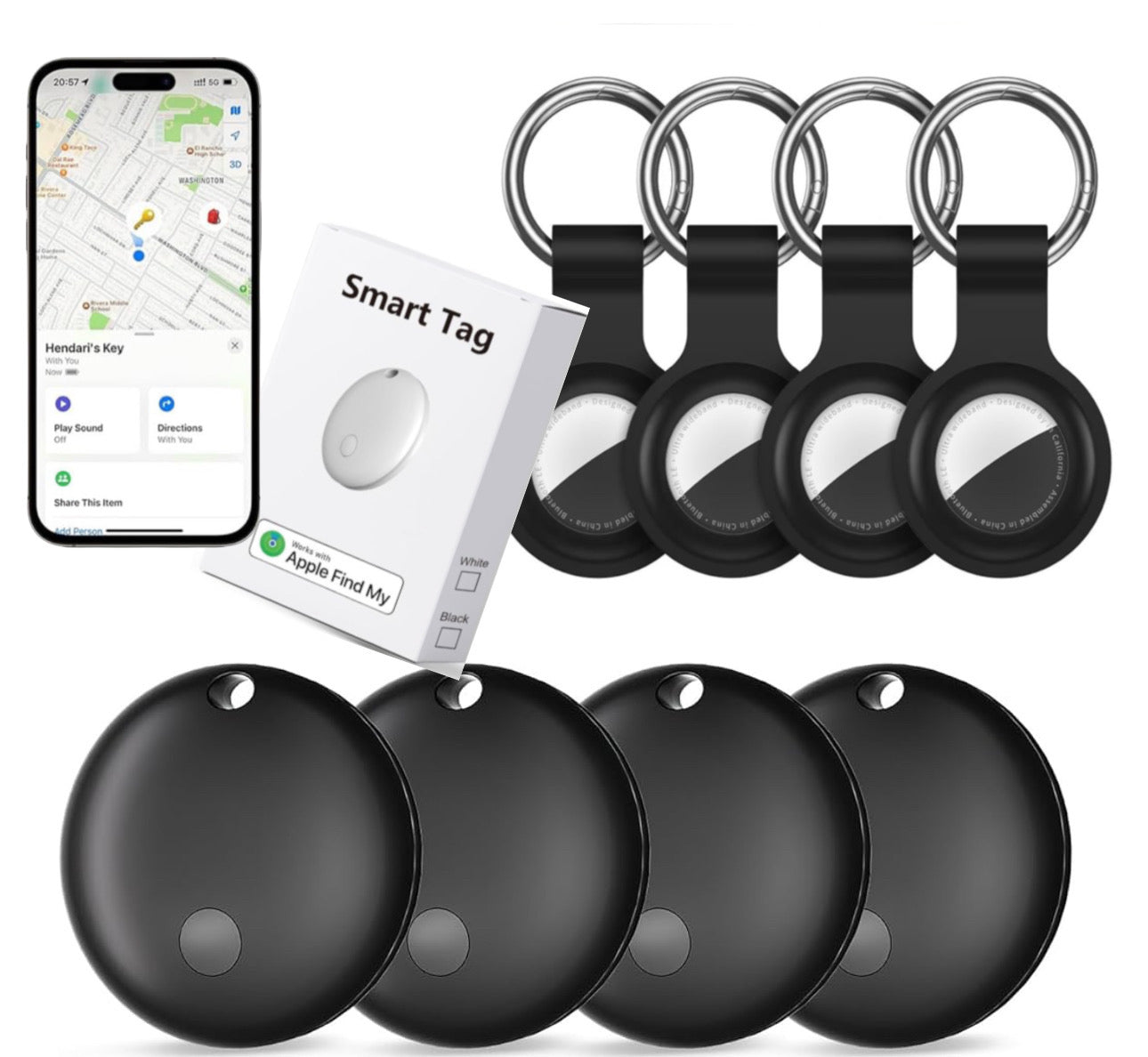 Σετ 4 Mini GPS Tracker με Keyrings – Για iPhone & Android