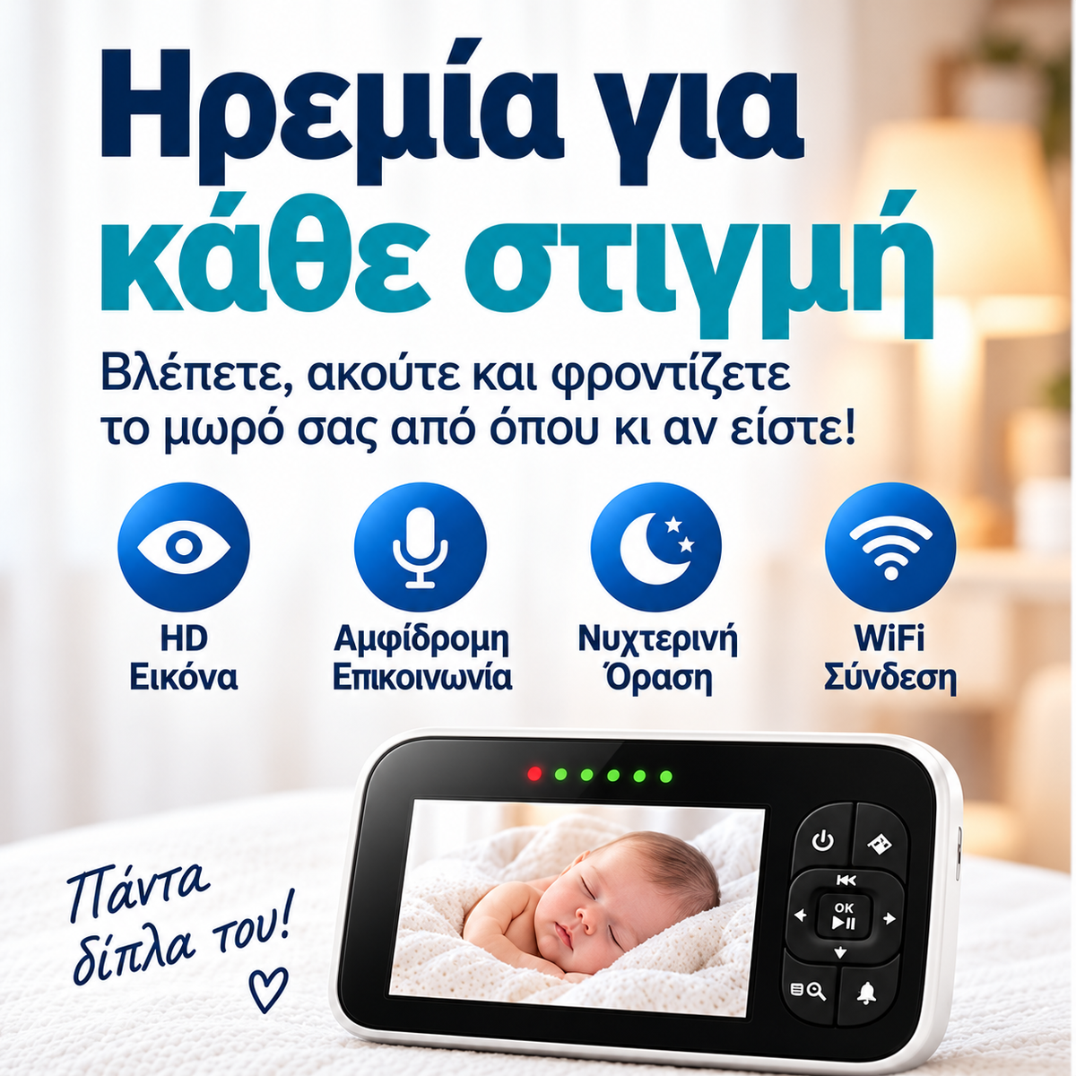 Baby Monitor 3.5” με Κάμερα PTZ, Νυχτερινή Όραση & Αμφίδρομη Επικοινωνία