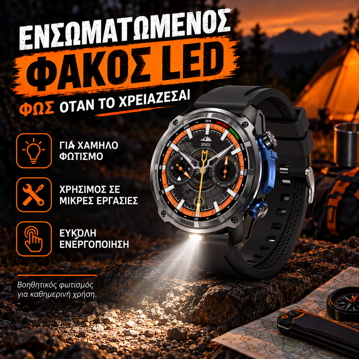 ADVENTURE Smartwatch GPS με Offline Χάρτες, Κλήσεις & 3 Λουράκια