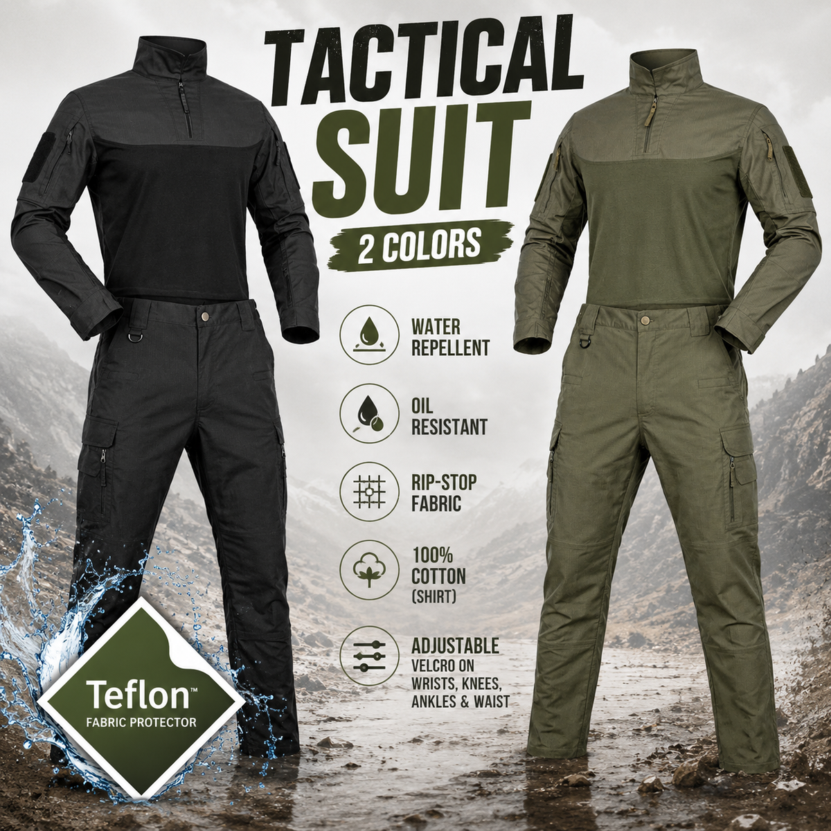 Teflon®️ suits 💧 water repellent - 🛢️oil resistant