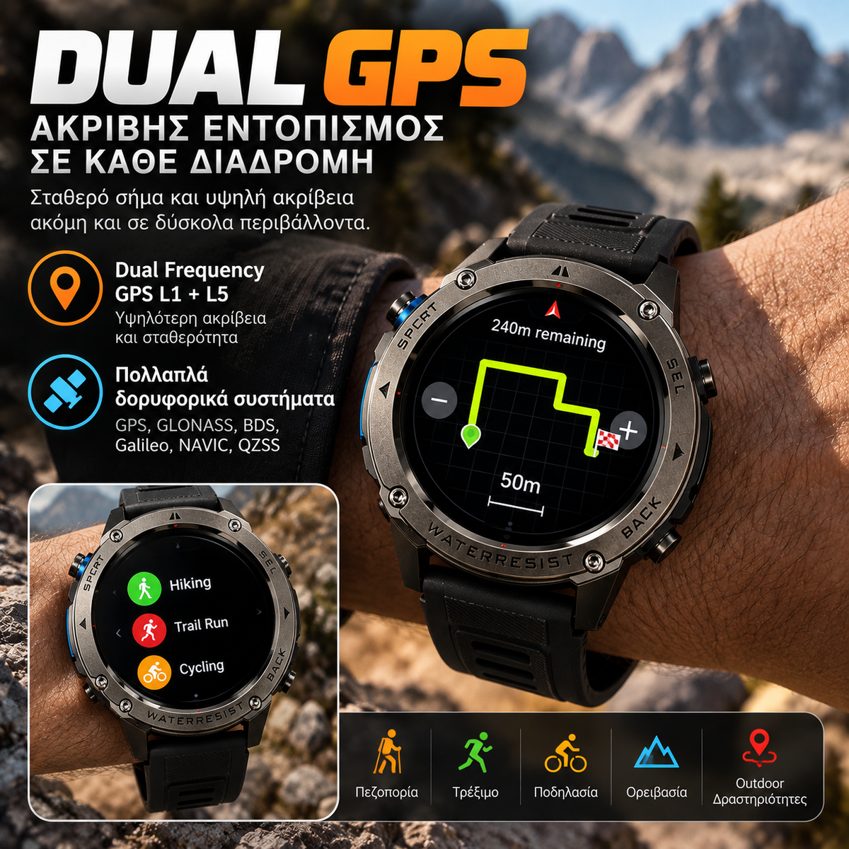 Fenix Smartwatch GPS με κλήσεις , υγεία, Υποστήριξη Strava & AMOLED Οθόνη