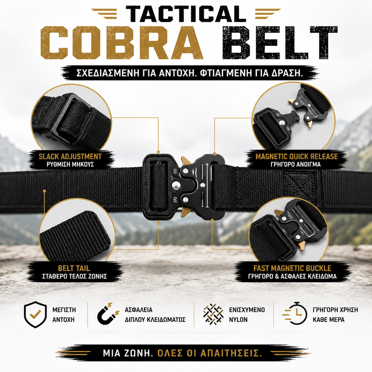 Tactical Cobra Ζώνη Μέσης – Ενισχυμένο Nylon με Μεταλλική Quick Release Πόρπη