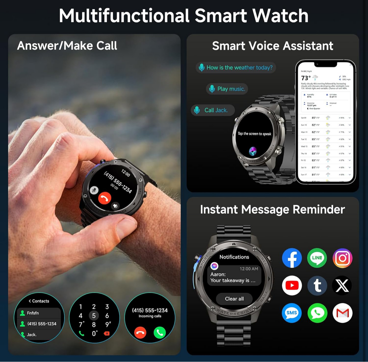 Fenix Smartwatch GPS με κλήσεις , υγεία, Υποστήριξη Strava & AMOLED Οθόνη