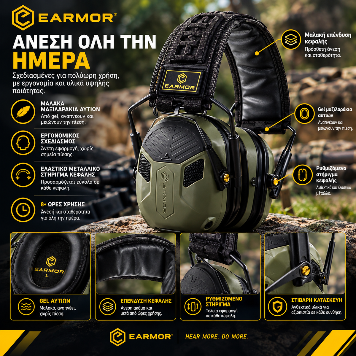 EARMOR M300X Ηλεκτρονικές Ωτοασπίδες Σκοποβολής – 4 Μικρόφωνα 360°