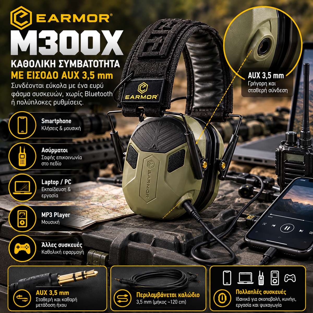 EARMOR M300X Ηλεκτρονικές Ωτοασπίδες Σκοποβολής – 4 Μικρόφωνα 360°