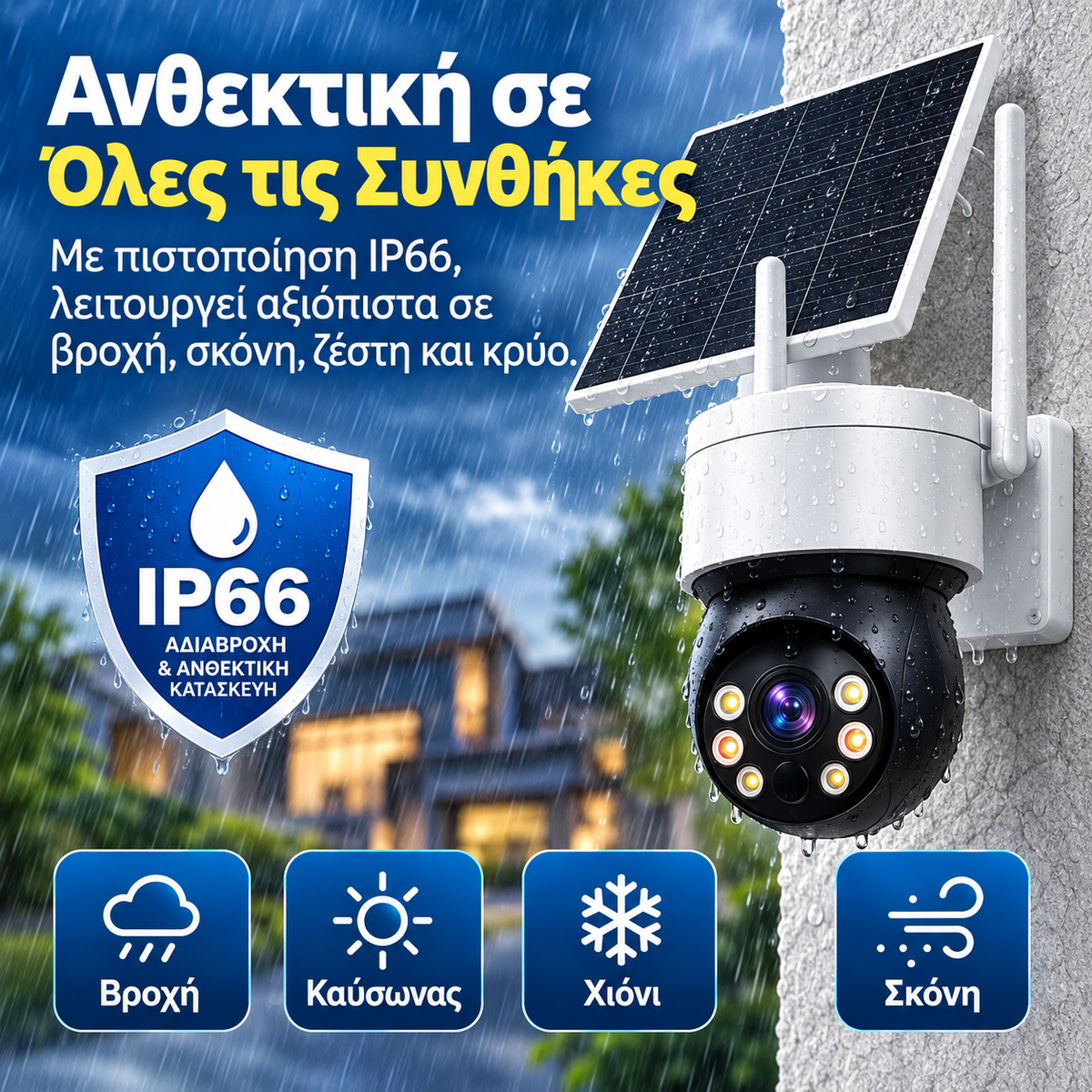 Ηλιακή Κάμερα Ασφαλείας WiFi PTZ – 1080P Full HD • IP66 • iCSee