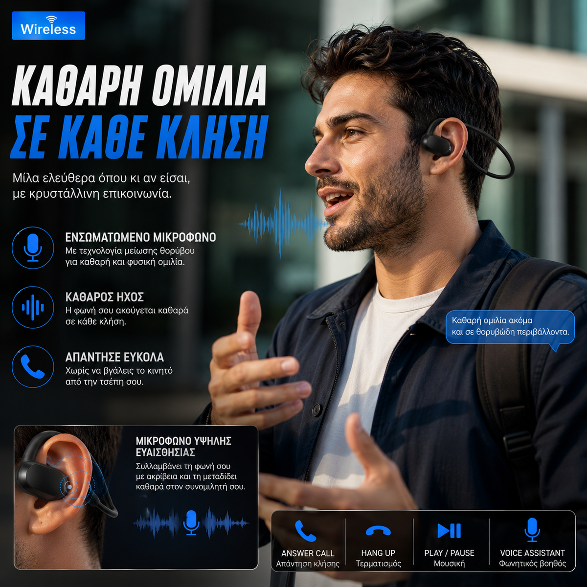 Ασύρματα Open-Ear Ακουστικά Bluetooth 6.0 – Sport & Calls