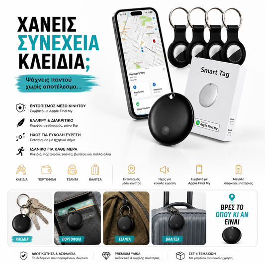 Σετ 4 Mini GPS Tracker με Keyrings – Για iPhone & Android