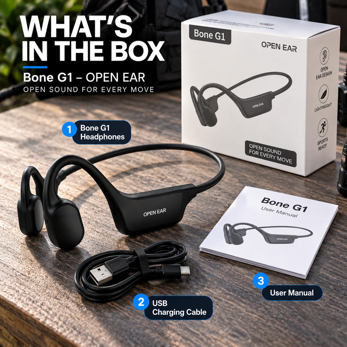 Bone G1 Open-Ear Ακουστικά Bluetooth – Αθλητικά & Αδιάβροχα IPX7