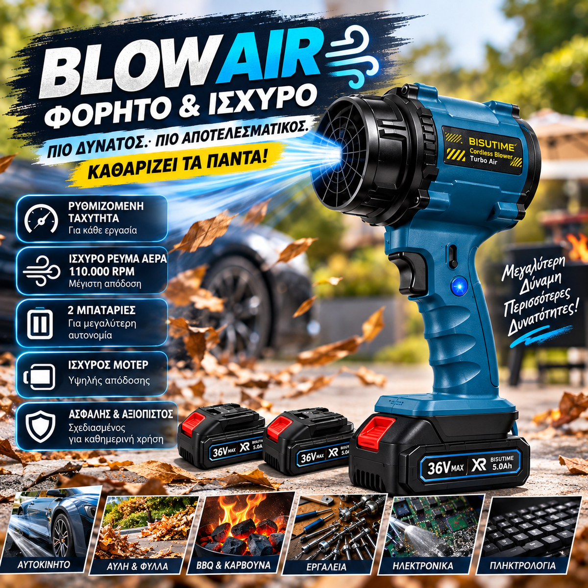 Portable High-Power Blower – For Yard, Car, BBQ & Tools