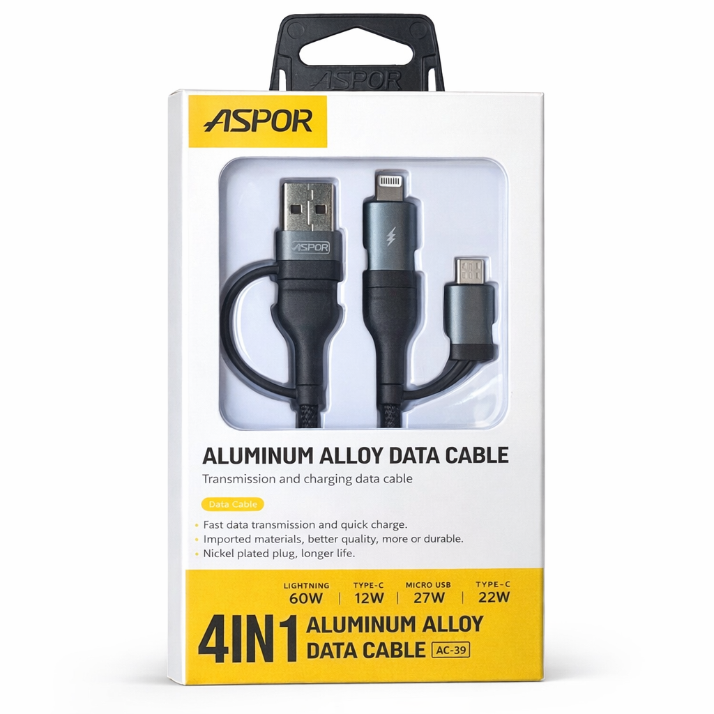 4-in-1 Super Fast Charging Cable 60W – USB / Lightning / Type-C / Micro USB (1.2m)