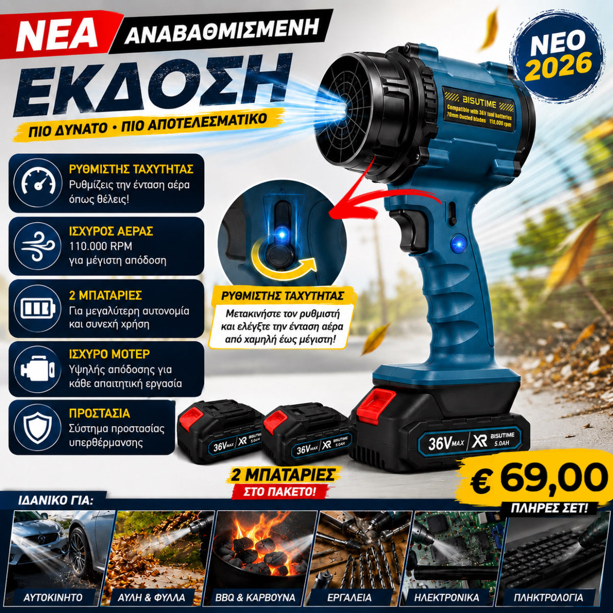 Portable High-Power Blower – For Yard, Car, BBQ & Tools