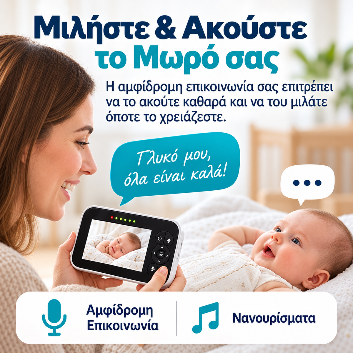 Baby Monitor 3.5” με Κάμερα PTZ, Νυχτερινή Όραση & Αμφίδρομη Επικοινωνία