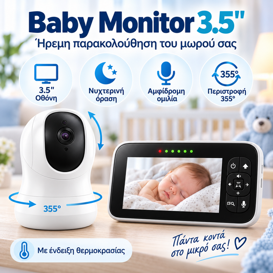 Baby Monitor 3.5” με Κάμερα PTZ, Νυχτερινή Όραση & Αμφίδρομη Επικοινωνία