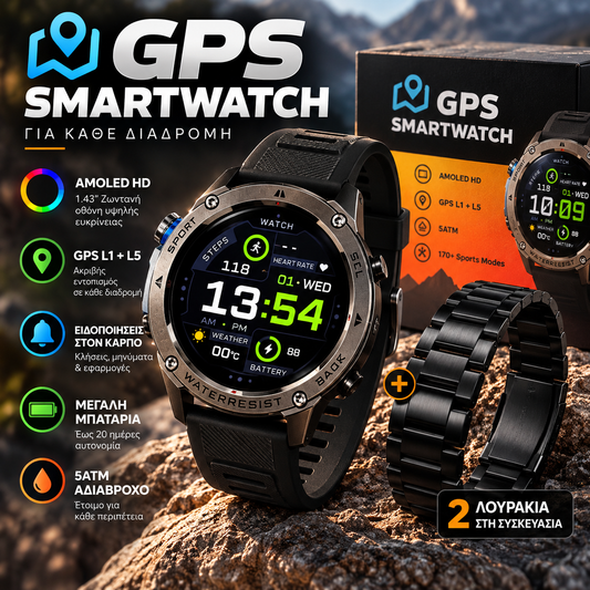 Fenix Smartwatch GPS με κλήσεις , υγεία, Υποστήριξη Strava & AMOLED Οθόνη