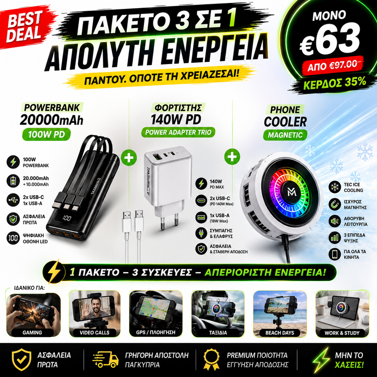 Powerbank 20,000mAh 100W + Free 140W Charger