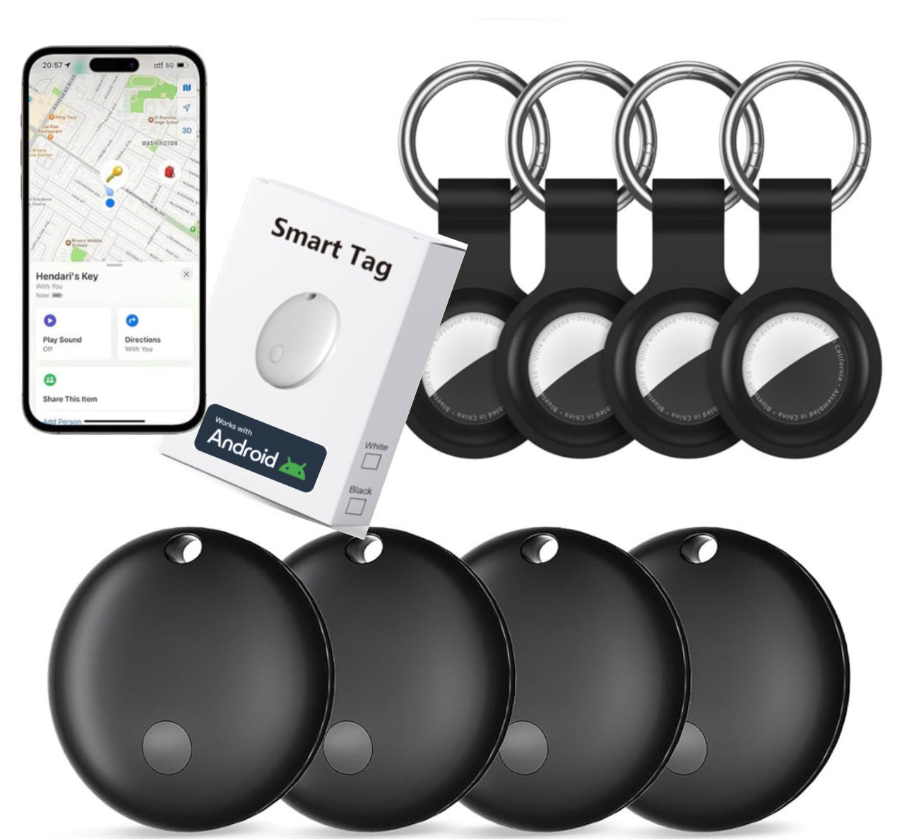 Σετ 4 Mini GPS Tracker με Keyrings – Για iPhone & Android
