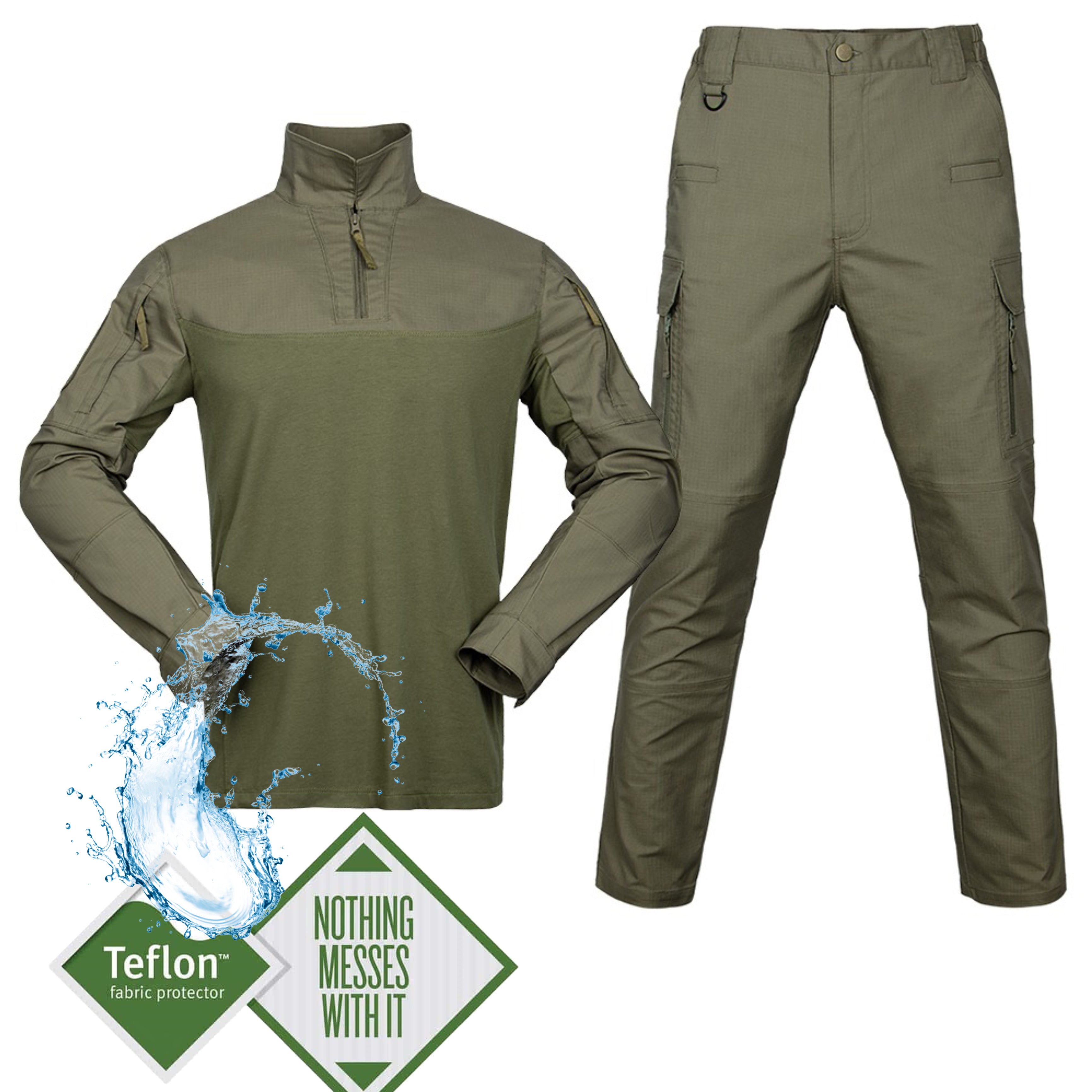 Teflon®️ suits 💧 water repellent - 🛢️oil resistant
