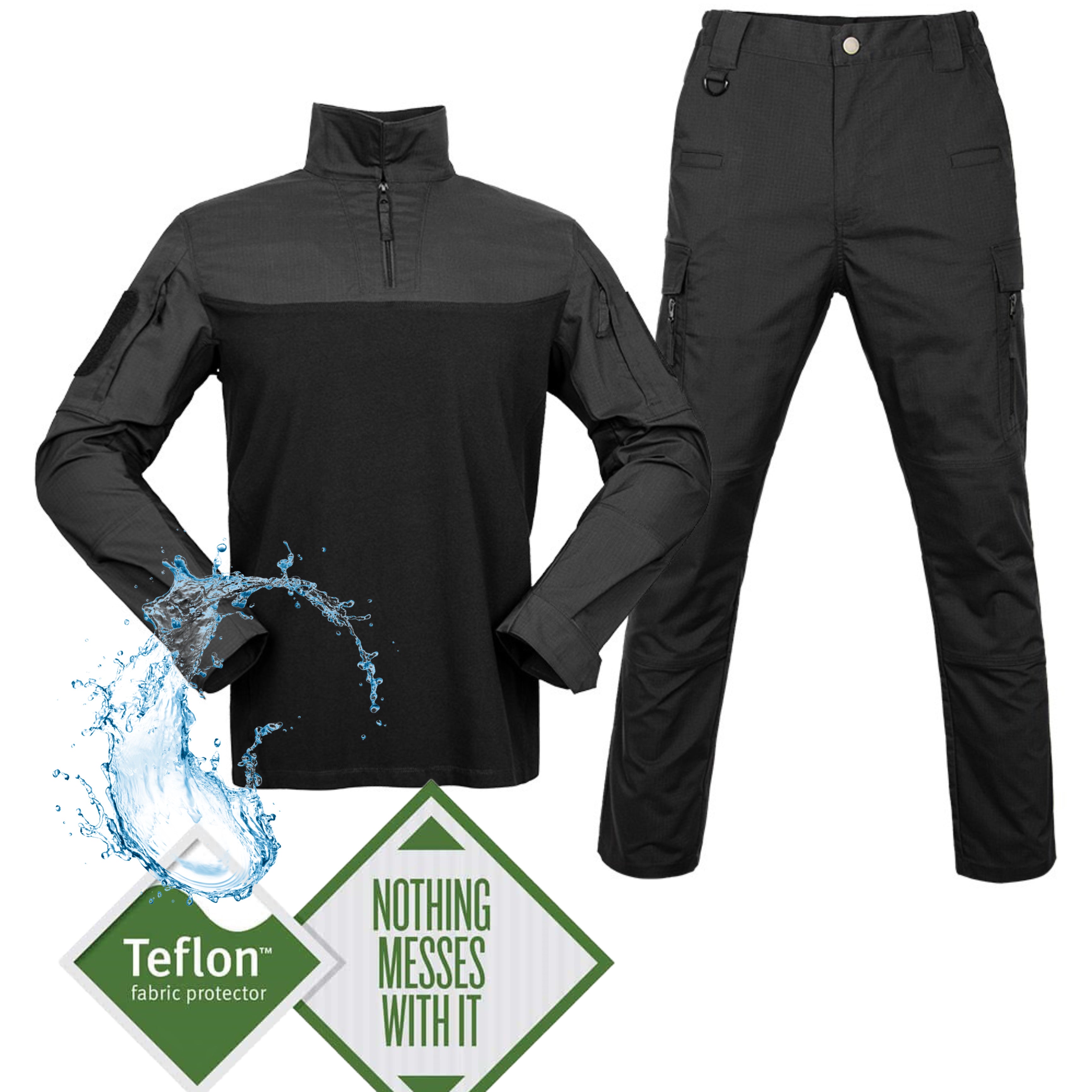 Teflon®️ suits 💧 water repellent - 🛢️oil resistant