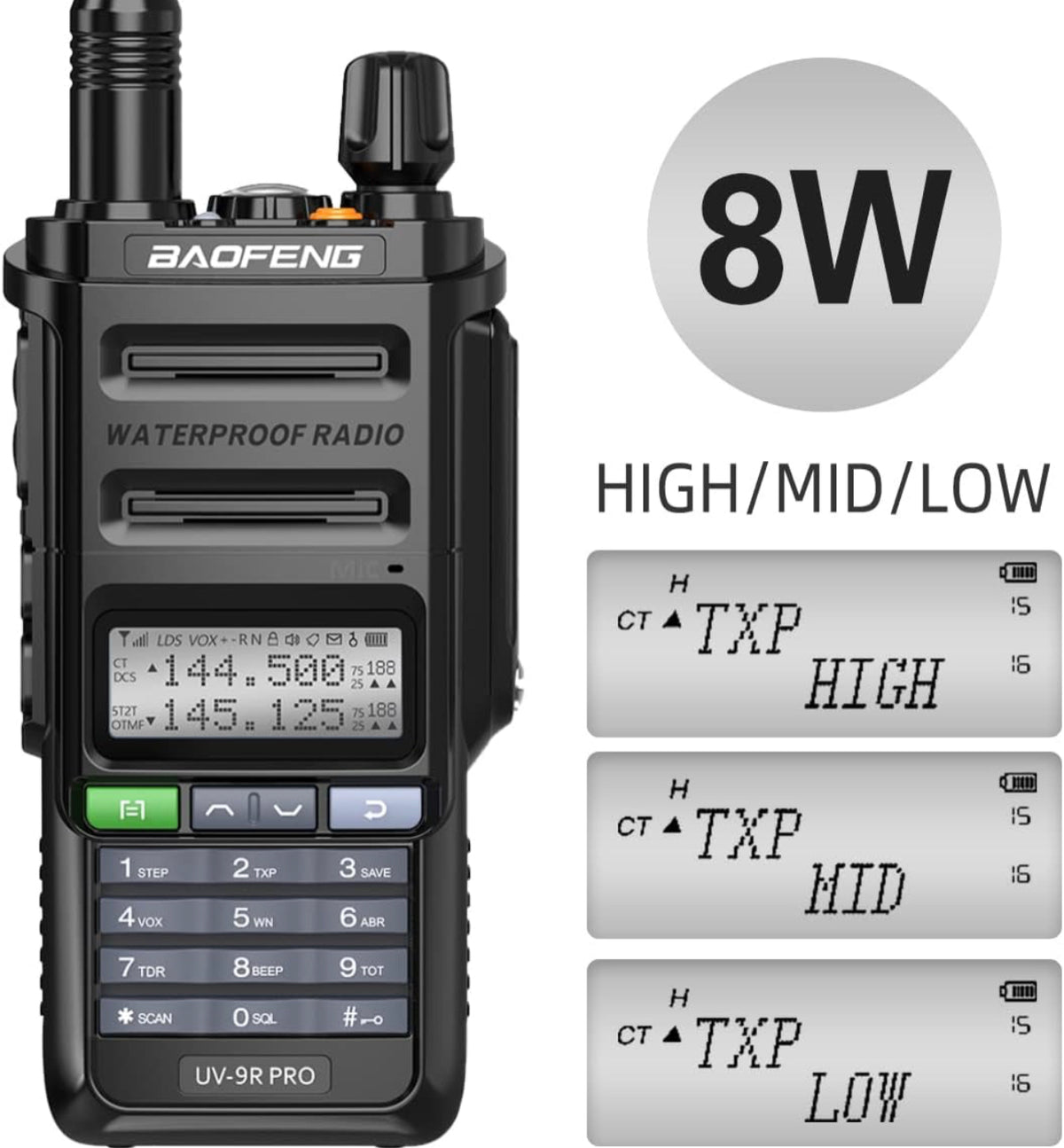 Set of 2 Wireless Walkie-Talkies up to 15km Professional Baofeng Waterproof IP68