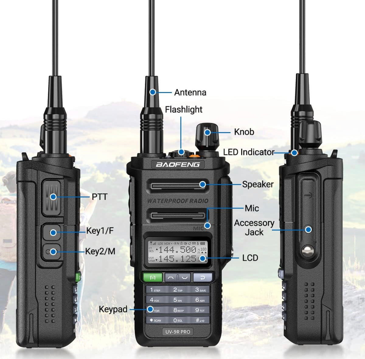 Set of 2 Wireless Walkie-Talkies up to 15km Professional Baofeng Waterproof IP68