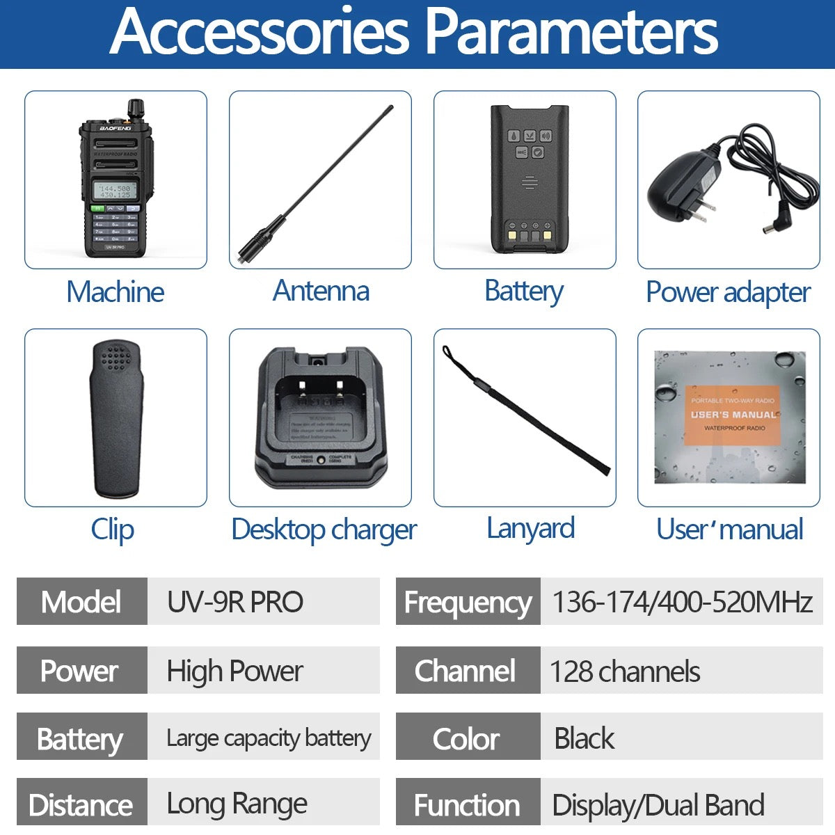 Set of 2 Wireless Walkie-Talkies up to 15km Professional Baofeng Waterproof IP68