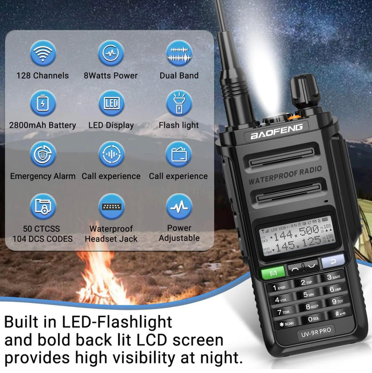 Set of 2 Wireless Walkie-Talkies up to 15km Professional Baofeng Waterproof IP68